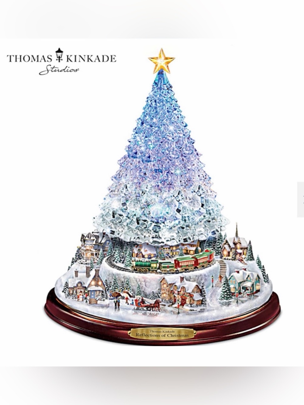 HTF Thomas Kinkade Reflections of Christmas light up musical Tabletop Tree
